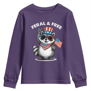 Funny Raccoon July 4th Youth Sweatshirt Patriotic Trash Panda Feral But Free TS10 Purple Print Your Wear
