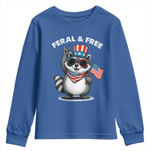 Funny Raccoon July 4th Youth Sweatshirt Patriotic Trash Panda Feral But Free TS10 Royal Blue Print Your Wear