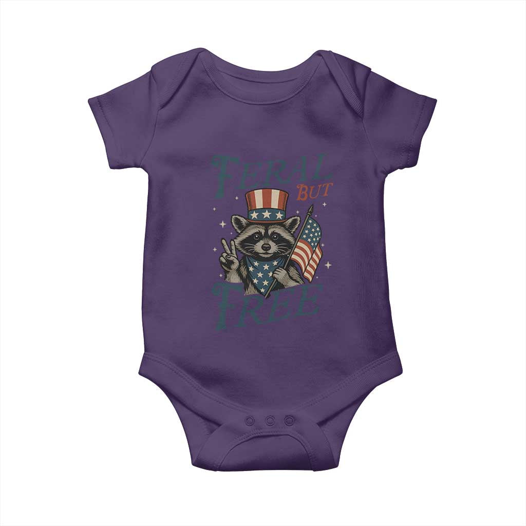 Funny Raccoon Patriotic Baby Onesie Feral But Free 4th Of July American Flag TS02 Purple Print Your Wear