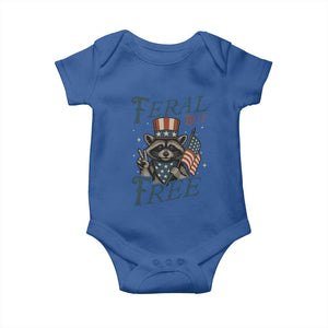 Funny Raccoon Patriotic Baby Onesie Feral But Free 4th Of July American Flag TS02 Royal Blue Print Your Wear