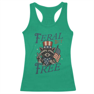 Funny Raccoon Patriotic Racerback Tank Top Feral But Free 4th Of July American Flag TS02 Irish Green Print Your Wear