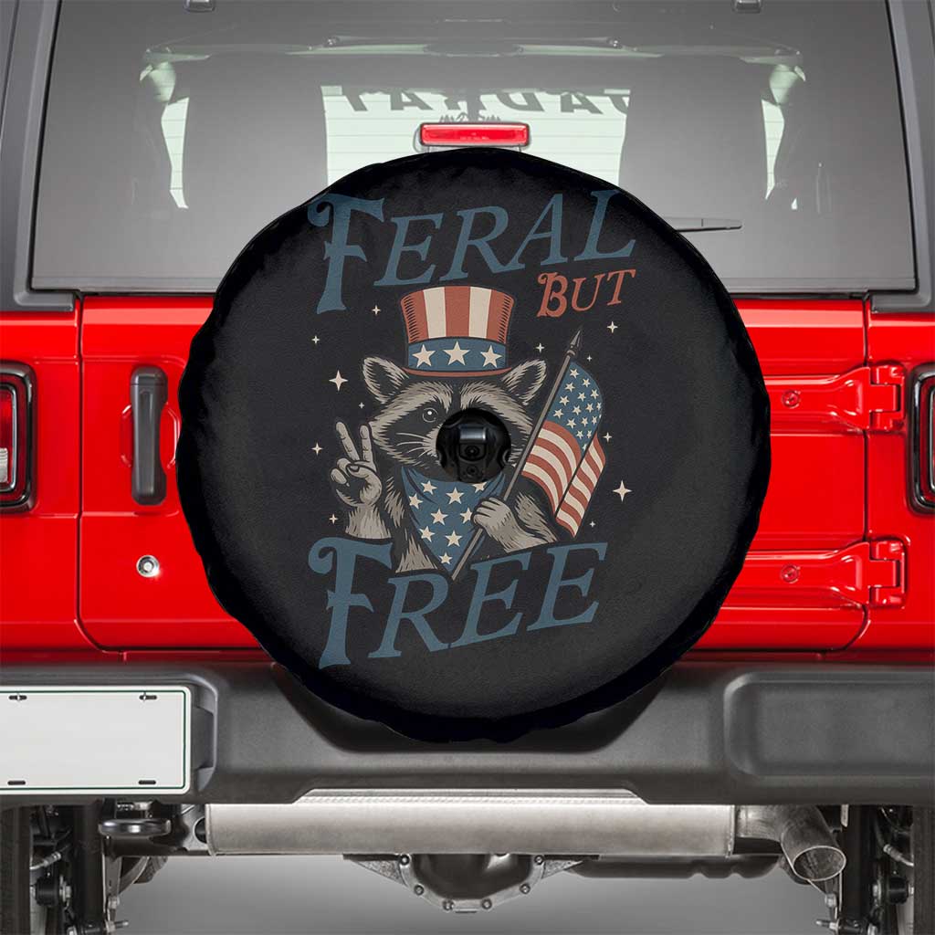 Funny Raccoon Patriotic Spare Tire Cover Feral But Free 4th Of July American Flag TS02 Black Print Your Wear