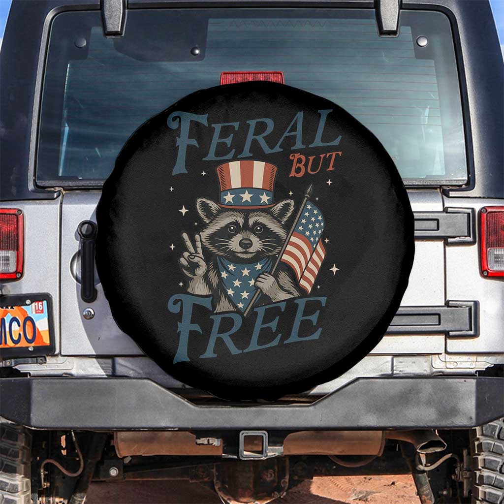 Funny Raccoon Patriotic Spare Tire Cover Feral But Free 4th Of July American Flag TS02 No hole Black Print Your Wear