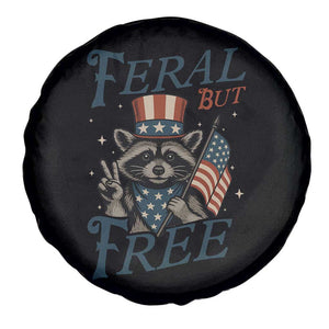 Funny Raccoon Patriotic Spare Tire Cover Feral But Free 4th Of July American Flag TS02 Print Your Wear