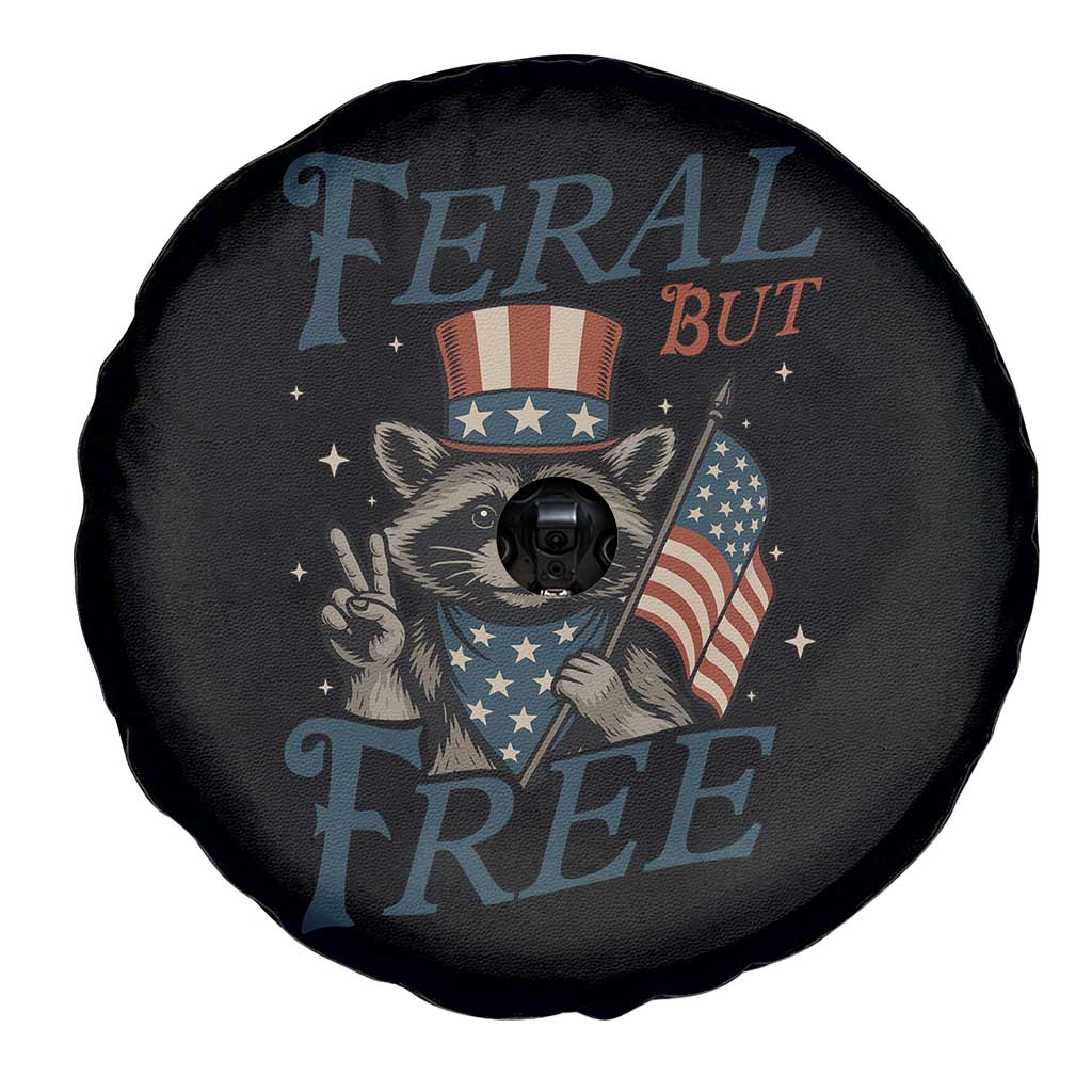 Funny Raccoon Patriotic Spare Tire Cover Feral But Free 4th Of July American Flag TS02 Print Your Wear