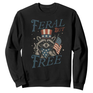 Funny Raccoon Patriotic Sweatshirt Feral But Free 4th Of July American Flag TS02 Black Print Your Wear