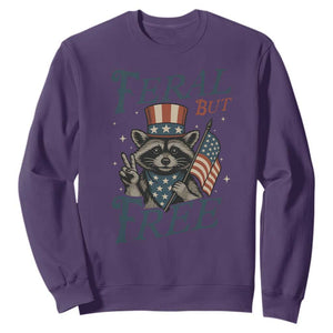 Funny Raccoon Patriotic Sweatshirt Feral But Free 4th Of July American Flag TS02 Purple Print Your Wear
