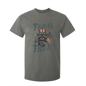 Funny Raccoon Patriotic T Shirt For Kid Feral But Free 4th Of July American Flag TS02 Military Green Print Your Wear