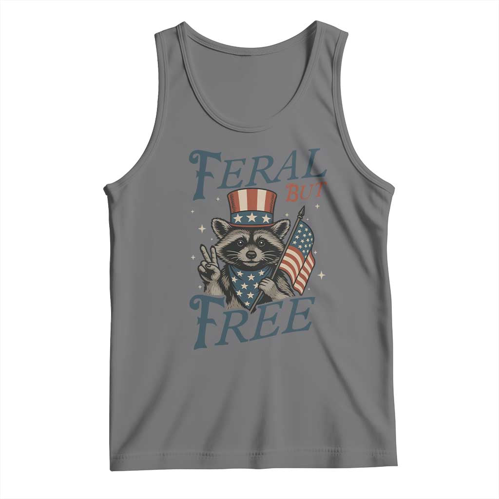 Funny Raccoon Patriotic Tank Top Feral But Free 4th Of July American Flag TS02 Black Heather Print Your Wear