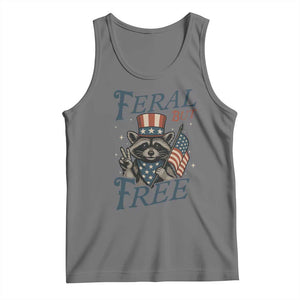 Funny Raccoon Patriotic Tank Top Feral But Free 4th Of July American Flag TS02 Black Heather Print Your Wear