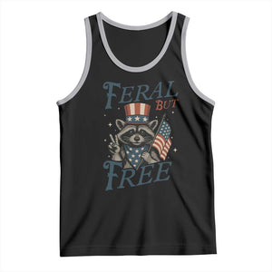 Funny Raccoon Patriotic Tank Top Feral But Free 4th Of July American Flag TS02 Black Athletic Heather Print Your Wear