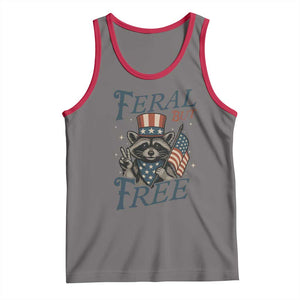 Funny Raccoon Patriotic Tank Top Feral But Free 4th Of July American Flag TS02 Deep Heather Red Print Your Wear