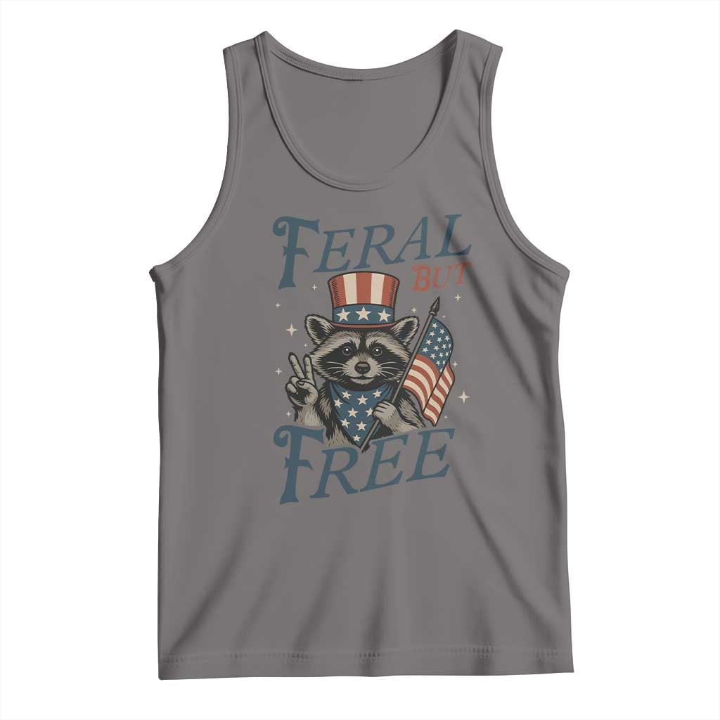 Funny Raccoon Patriotic Tank Top Feral But Free 4th Of July American Flag TS02 Deep Heather Print Your Wear