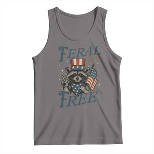 Funny Raccoon Patriotic Tank Top Feral But Free 4th Of July American Flag TS02 Deep Heather Print Your Wear
