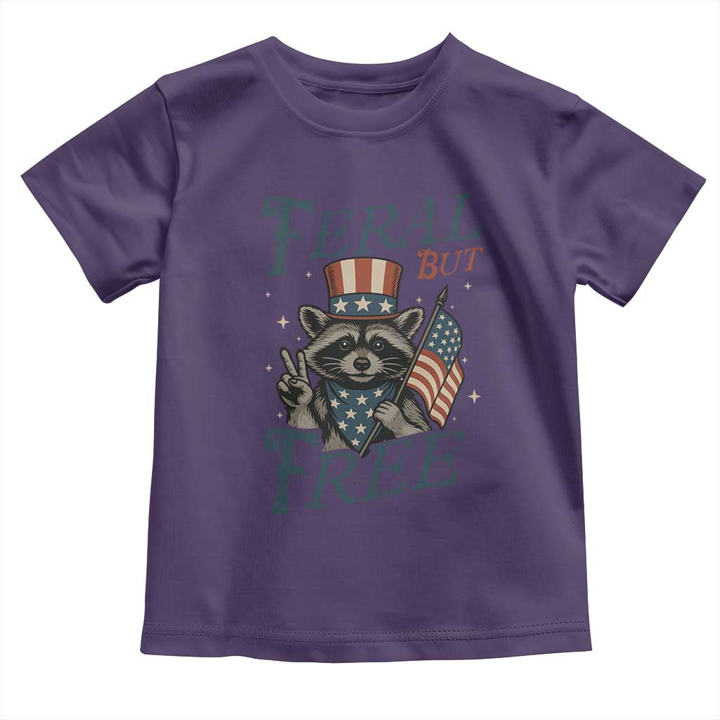 Funny Raccoon Patriotic Toddler T Shirt Feral But Free 4th Of July American Flag TS02 Purple Print Your Wear