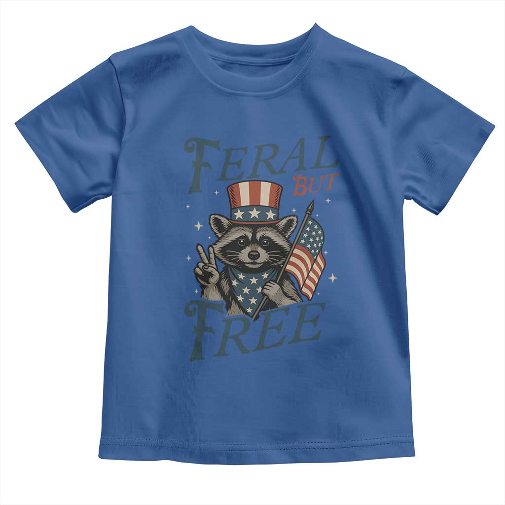 Funny Raccoon Patriotic Toddler T Shirt Feral But Free 4th Of July American Flag TS02 Royal Blue Print Your Wear