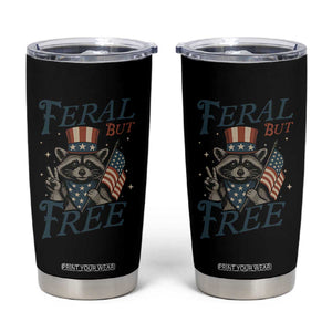 Funny Raccoon Patriotic Tumbler Cup Feral But Free 4th Of July American Flag TS02 Black Print Your Wear