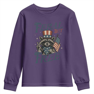Funny Raccoon Patriotic Youth Sweatshirt Feral But Free 4th Of July American Flag TS02 Purple Print Your Wear