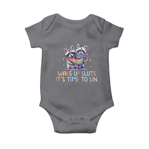 Funny Racoon Pride Baby Onesie Wake Up Sluts It Is Time To Sin LGBTQ Rainbow Flag TS10 Charcoal Print Your Wear
