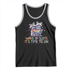 Funny Racoon Pride Tank Top Wake Up Sluts It Is Time To Sin LGBTQ Rainbow Flag TS10 Black Athletic Heather Print Your Wear