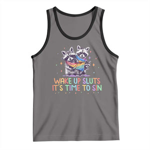 Funny Racoon Pride Tank Top Wake Up Sluts It Is Time To Sin LGBTQ Rainbow Flag TS10 Deep Heather Black Print Your Wear