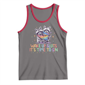 Funny Racoon Pride Tank Top Wake Up Sluts It Is Time To Sin LGBTQ Rainbow Flag TS10 Deep Heather Red Print Your Wear