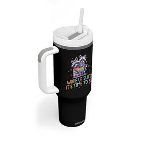 Funny Racoon Pride Tumbler With Handle Wake Up Sluts It Is Time To Sin LGBTQ Rainbow Flag TS10 Print Your Wear