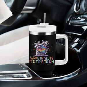 Funny Racoon Pride Tumbler With Handle Wake Up Sluts It Is Time To Sin LGBTQ Rainbow Flag TS10 Print Your Wear