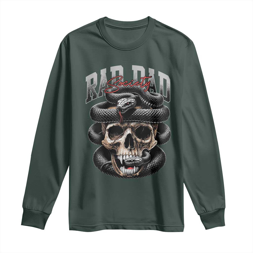 Funny Rad Dad Society Long Sleeve Shirt Dad Life Skull Snake Fathers Day TS11 Dark Forest Green Print Your Wear