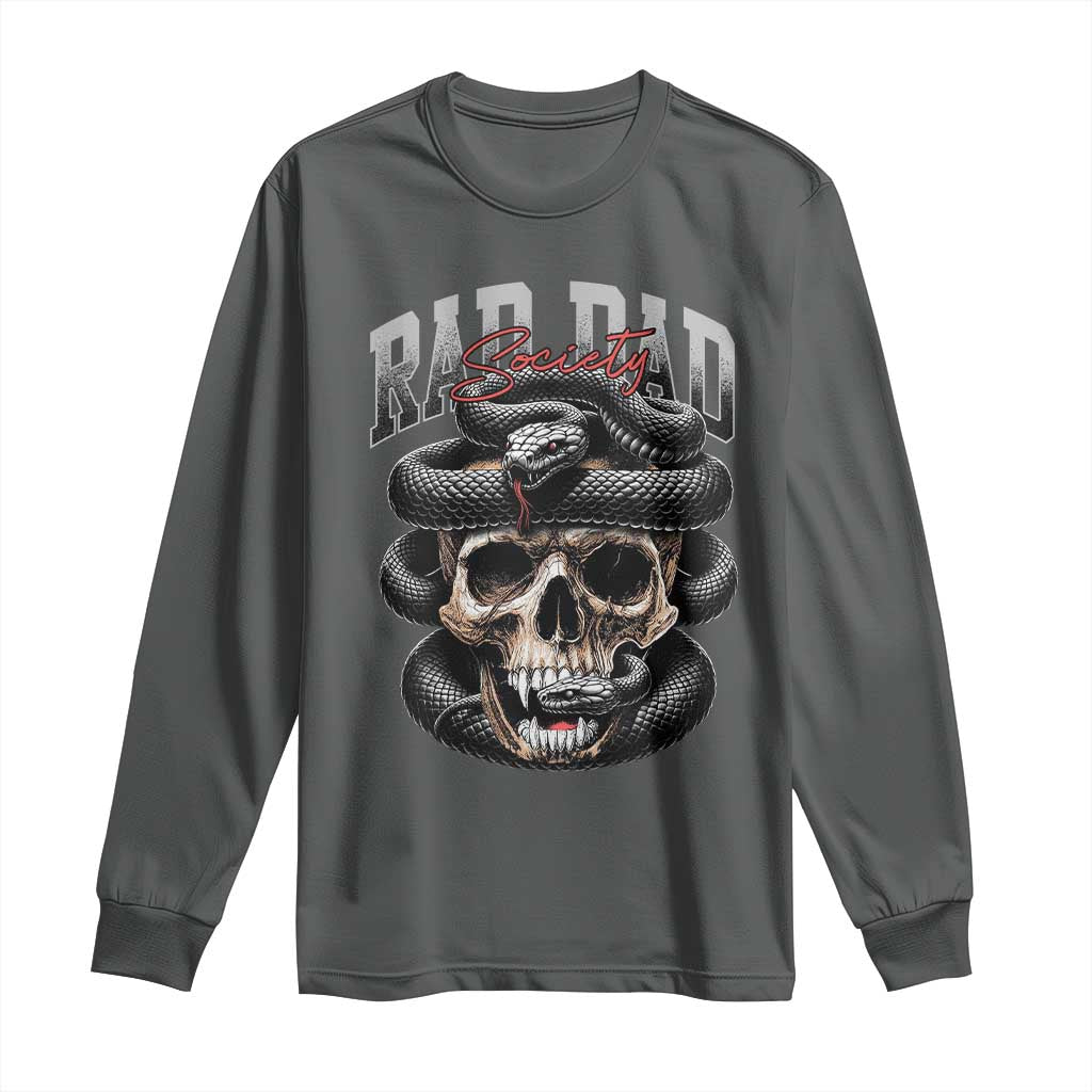 Funny Rad Dad Society Long Sleeve Shirt Dad Life Skull Snake Fathers Day TS11 Dark Heather Print Your Wear
