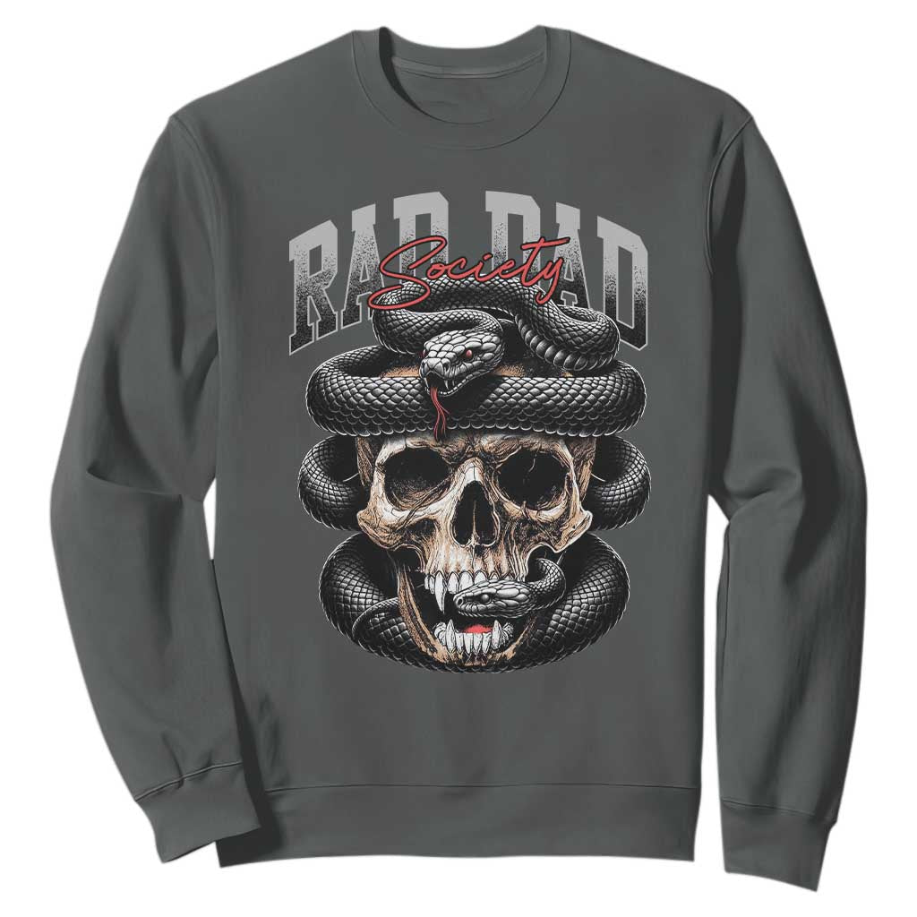 Funny Rad Dad Society Sweatshirt Dad Life Skull Snake Fathers Day TS11 Dark Heather Print Your Wear