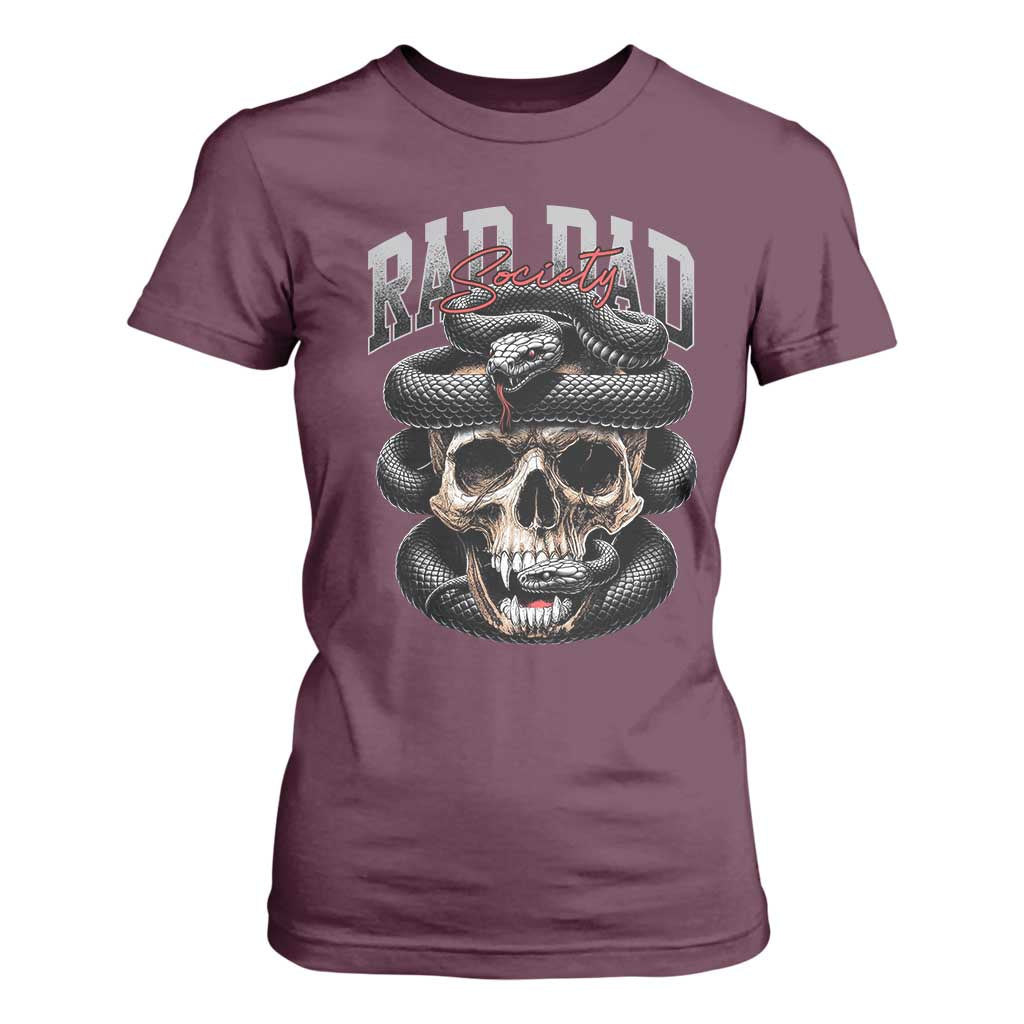 Funny Rad Dad Society T Shirt For Women Dad Life Skull Snake Fathers Day TS11 Maroon Print Your Wear
