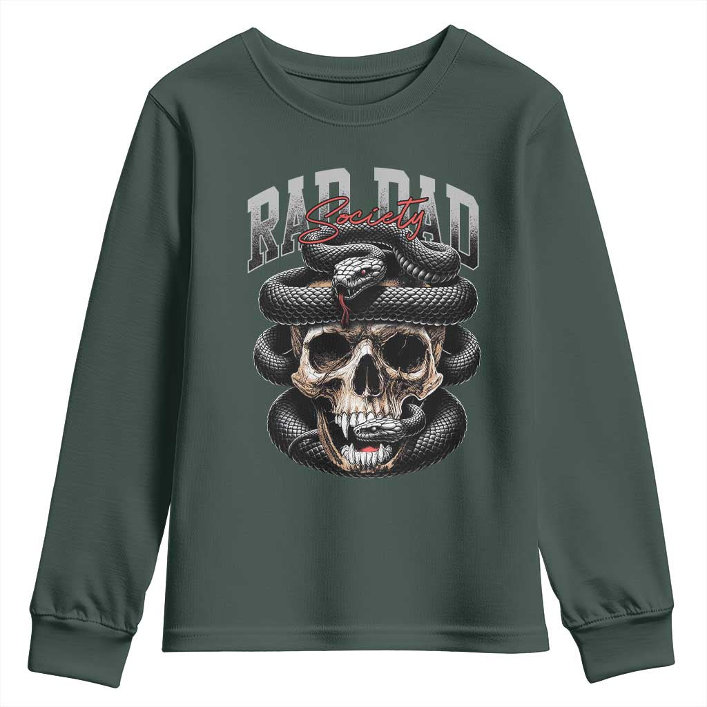 Funny Rad Dad Society Youth Sweatshirt Dad Life Skull Snake Fathers Day TS11 Dark Forest Green Print Your Wear