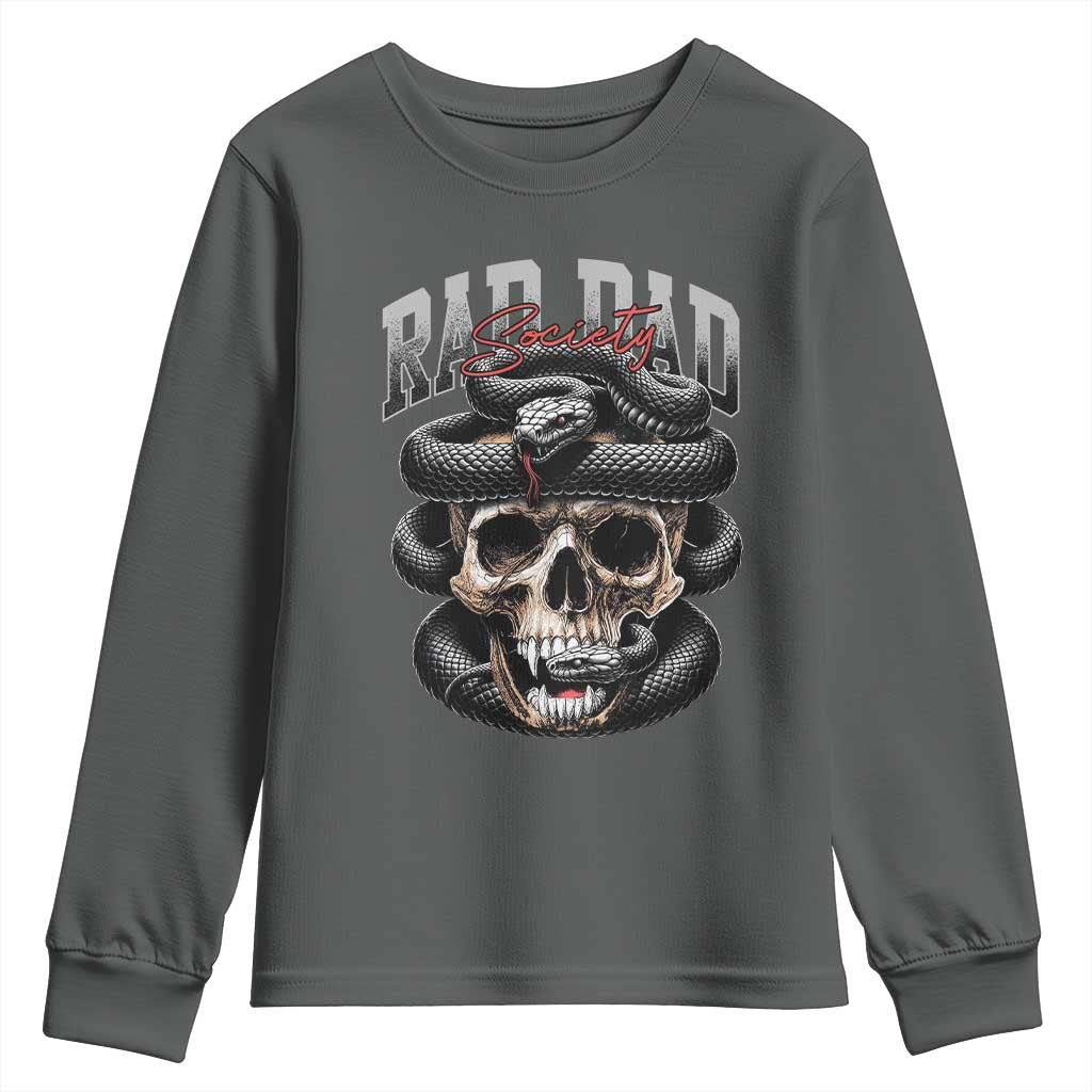 Funny Rad Dad Society Youth Sweatshirt Dad Life Skull Snake Fathers Day TS11 Dark Heather Print Your Wear
