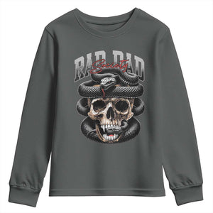 Funny Rad Dad Society Youth Sweatshirt Dad Life Skull Snake Fathers Day TS11 Dark Heather Print Your Wear