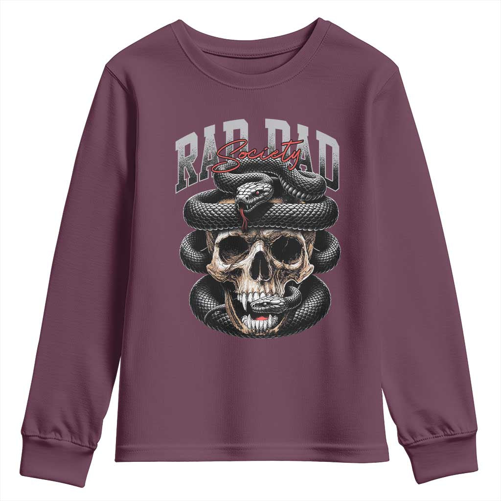 Funny Rad Dad Society Youth Sweatshirt Dad Life Skull Snake Fathers Day TS11 Maroon Print Your Wear