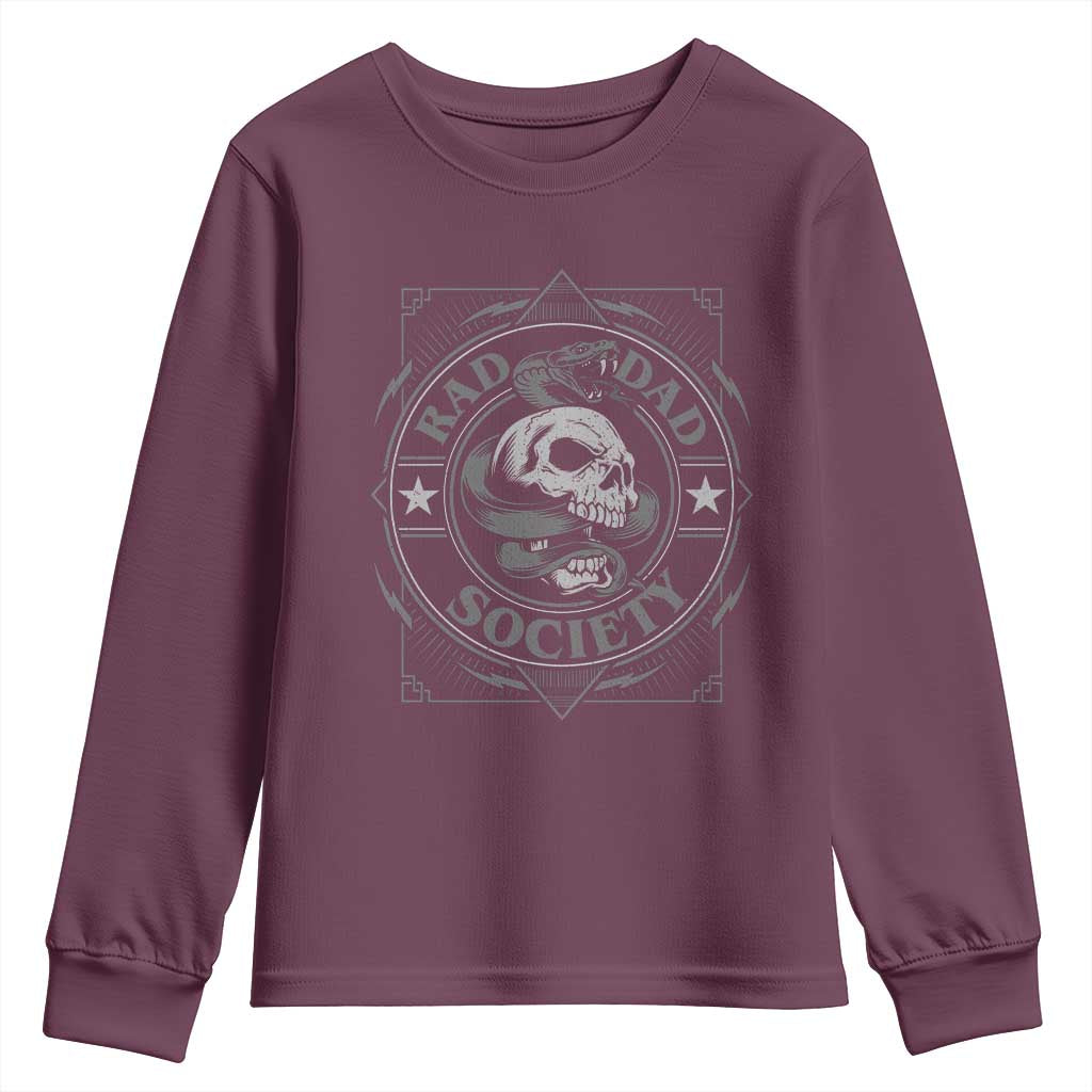 Funny Rad Dad Society Youth Sweatshirt Vintage Skull Snake Fathers Day TS11 Maroon Print Your Wear