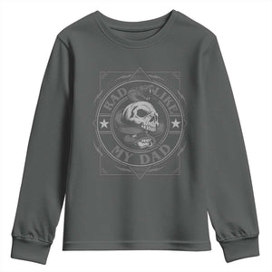 Funny Rad Like My Dad Youth Sweatshirt Vintage Skull Snake Fathers Day TS11 Dark Heather Print Your Wear