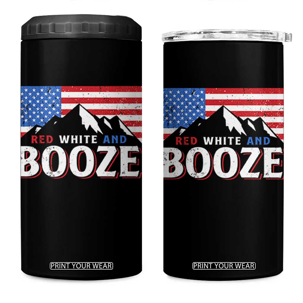 Funny Red White And Booze 4 in 1 Can Cooler Tumbler 4th Of July Beer American Flag TS11 One Size: 16 oz Black Print Your Wear