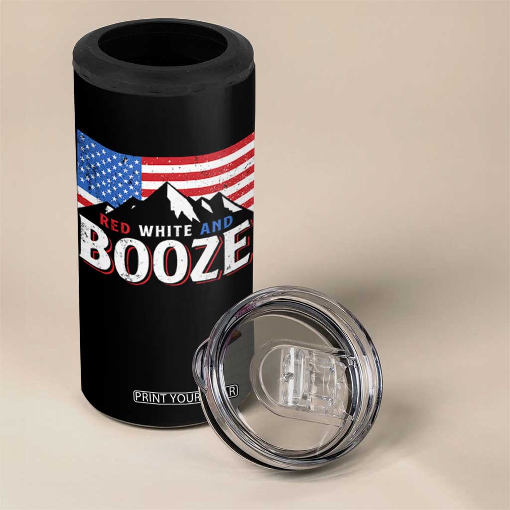Funny Red White And Booze 4 in 1 Can Cooler Tumbler 4th Of July Beer American Flag TS11 Print Your Wear