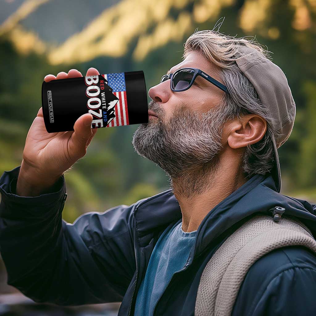 Funny Red White And Booze 4 in 1 Can Cooler Tumbler 4th Of July Beer American Flag TS11 Print Your Wear