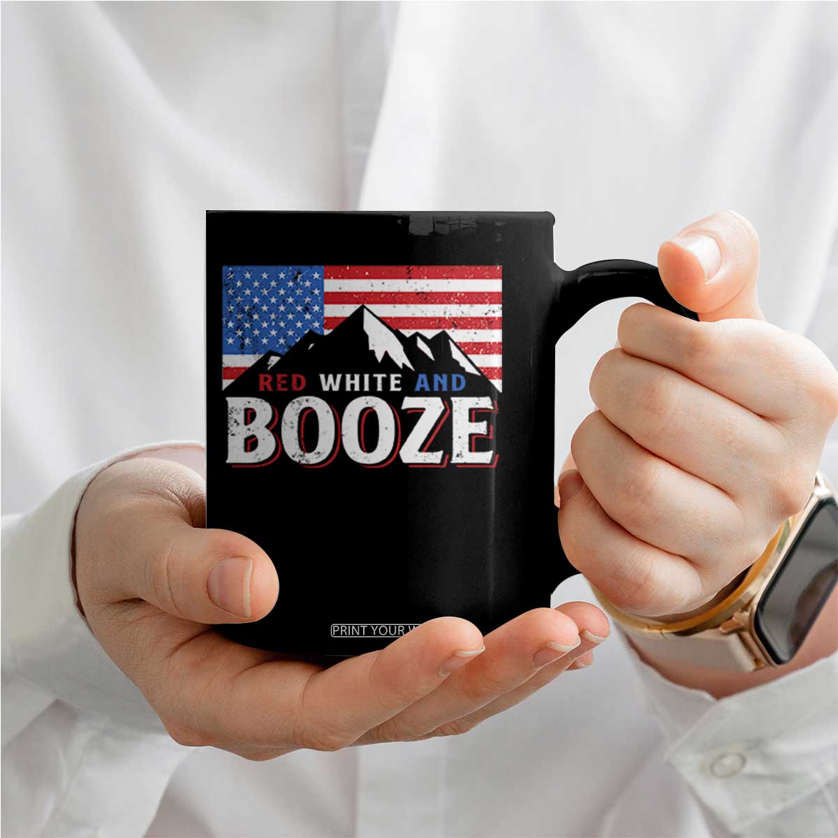 Funny Red White And Booze Coffee Mug 4th Of July Beer American Flag TS11 Print Your Wear