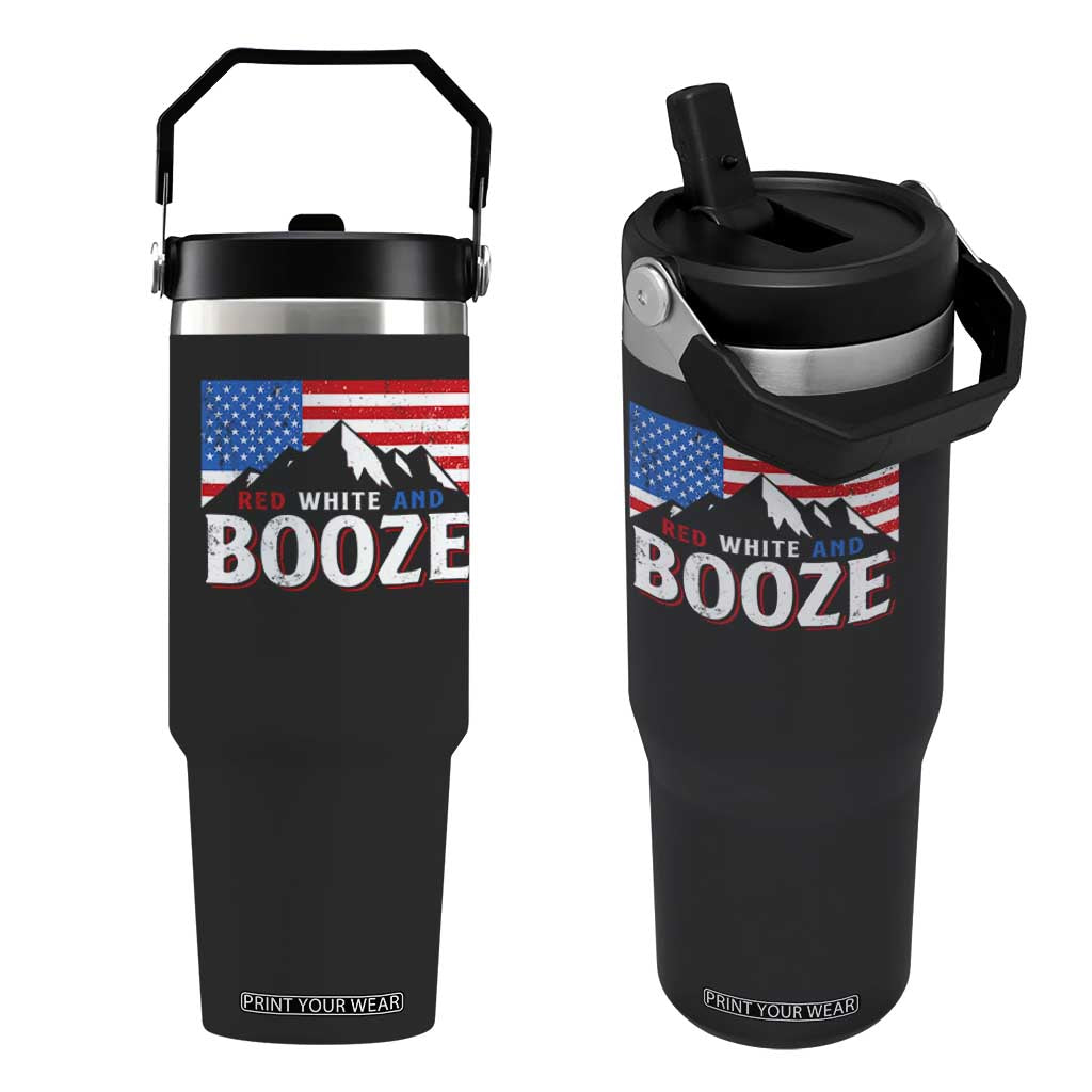 Funny Red White And Booze Flip Straw Tumbler 4th Of July Beer American Flag TS11 One Size: 30 oz Black Print Your Wear