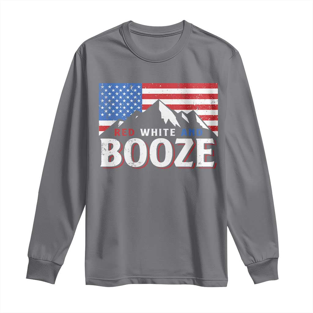Funny Red White And Booze Long Sleeve Shirt 4th Of July Beer American Flag TS11 Charcoal Print Your Wear