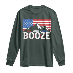 Funny Red White And Booze Long Sleeve Shirt 4th Of July Beer American Flag TS11 Dark Forest Green Print Your Wear