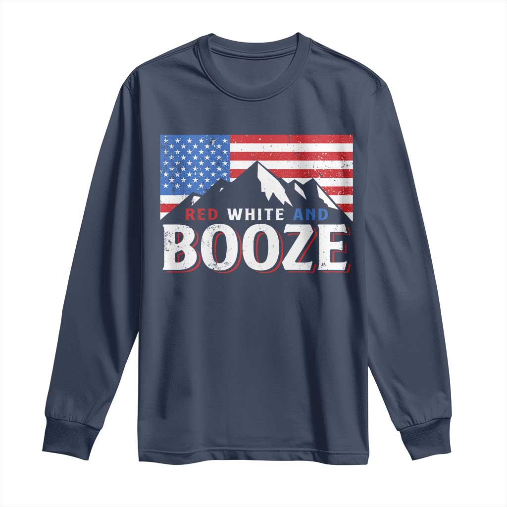 Funny Red White And Booze Long Sleeve Shirt 4th Of July Beer American Flag TS11 Navy Print Your Wear