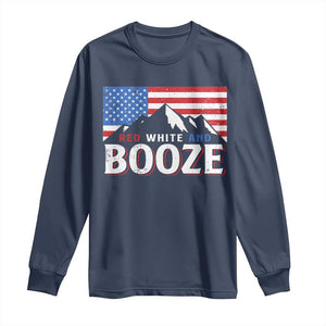 Funny Red White And Booze Long Sleeve Shirt 4th Of July Beer American Flag TS11 Navy Print Your Wear