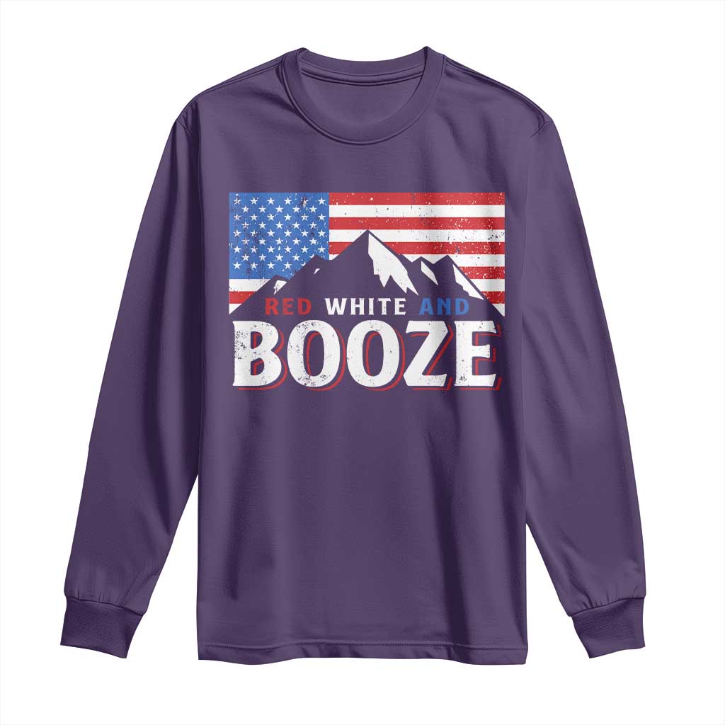 Funny Red White And Booze Long Sleeve Shirt 4th Of July Beer American Flag TS11 Purple Print Your Wear