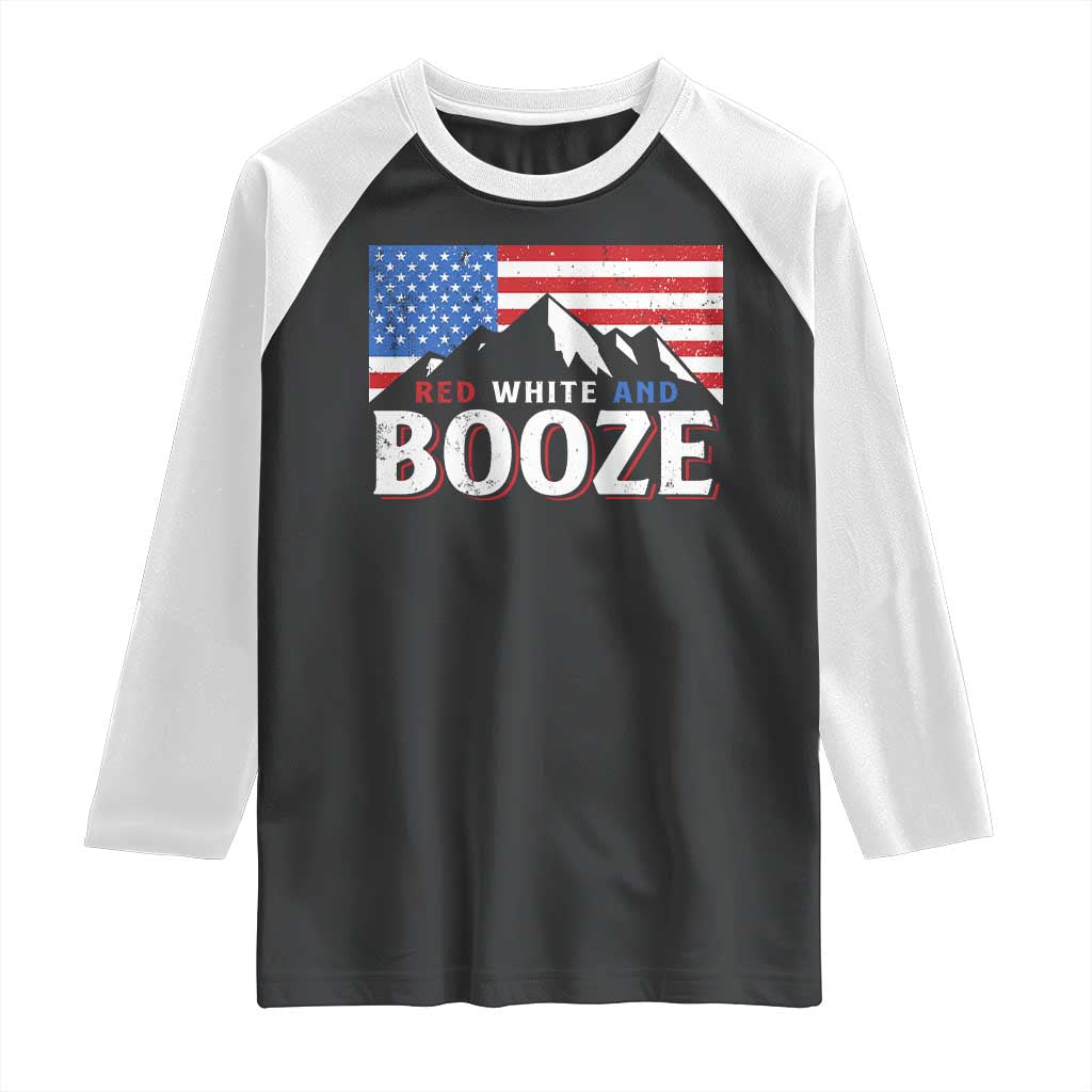 Funny Red White And Booze Raglan Shirt 4th Of July Beer American Flag TS11 Black White Print Your Wear