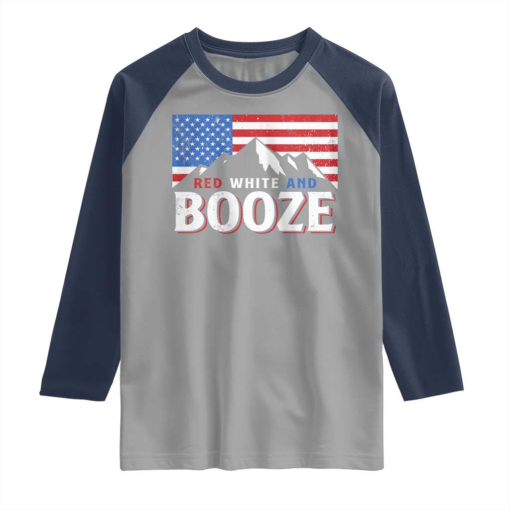Funny Red White And Booze Raglan Shirt 4th Of July Beer American Flag TS11 Sport Gray Navy Print Your Wear